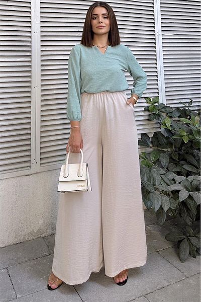 NEW LAVİVA Women's Stone Wide Leg Kupra Trousers - 700-3391