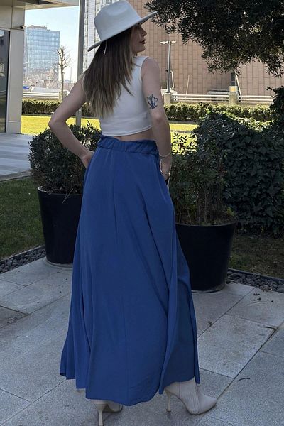 NEW LAVİVA Fusta lungă Kiloş cu buzunare indigo pentru femei - 700-3389