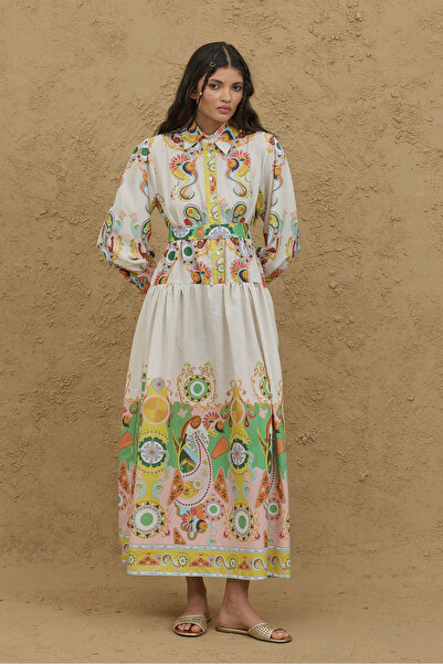 Fahhar Φόρεμα με μοτίβο με κορδόνι φυσικό