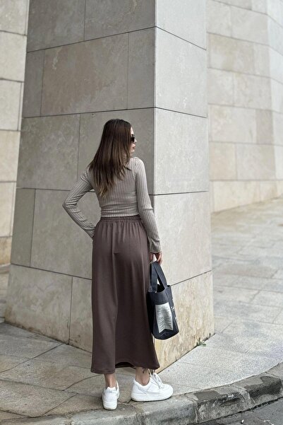 NEW LAVİVA Women's Brown Ankle Length Elastic Lycra Pencil Skirt - 700-3503