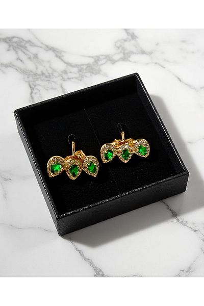 Bagson Women's Emerald Green Zircon Stone Steel Earrings
