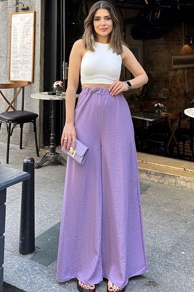 NEW LAVİVA Women's Lilac Wide Leg Kupra Trousers - 700-3391