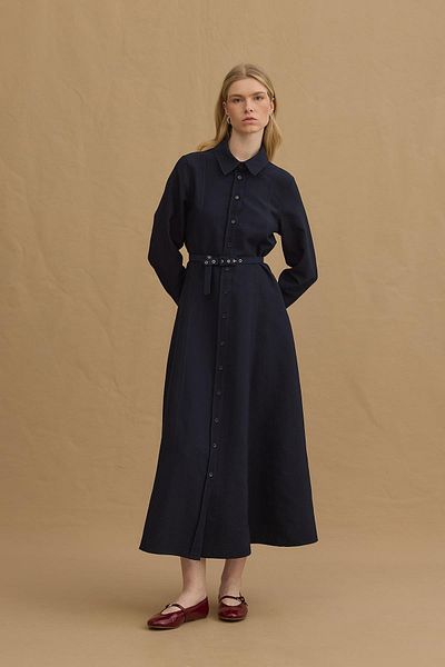 Fahhar Πουκάμισο με ζώνη Φόρεμα Navy Blue