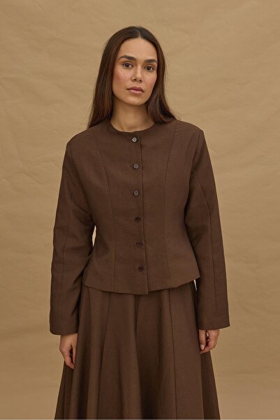 Fahhar Short Pencil Jacket Brown