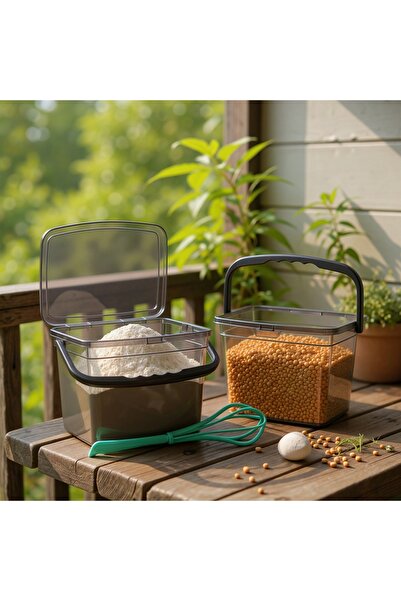 Justyol Set of 2 4 Liter Storage Containers with Handles – Mega Size Square Flour, Pulses and Detergent Box