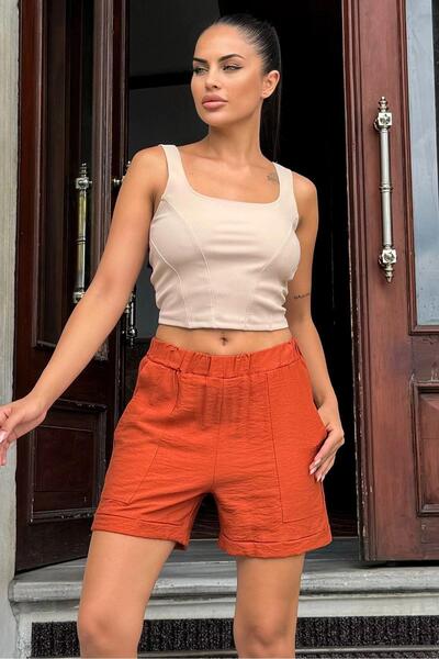 NEW LAVİVA Γυναικείο λινό σορτς - 700-2891