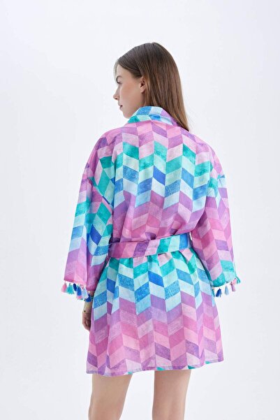 DeFacto Regular Fit Patterned Cotton Kimono-Fall in Love Z9813Az24Sm