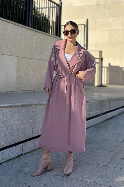 NEW LAVİVA Women's Pink Long Oversized Pocket Trench Coat - 700-3335
