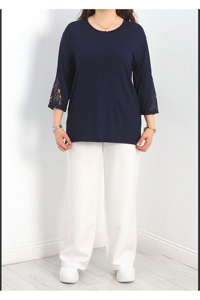 Tunicom Plus Size Sleeves Lace Ultra Luxury Combed Cotton Blouse