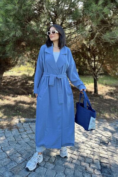 NEW LAVİVA Women's Blue Trench Coat - 700-3335