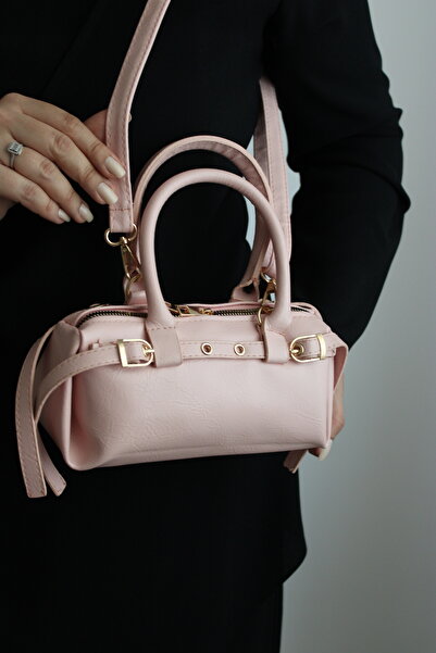 Mimoza Women's Powder Pink Soft Leather Mini Shoulder Bag with Gold Accessories