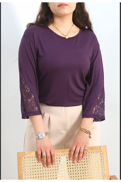 Tunicom Plus Size Sleeves Lace Ultra Luxury Combed Cotton Blouse