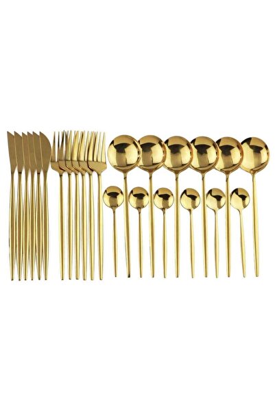 SIKS Kitchen Cutlery Set, 24 Pieces, 6 People, Gold Handle