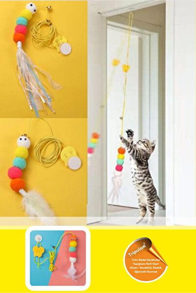 Tırtıl Model Kendinden Yapışkanlı Kedi Oyun Oltası – Elastik, Hareketli, Tavan Tipi Oyuncak