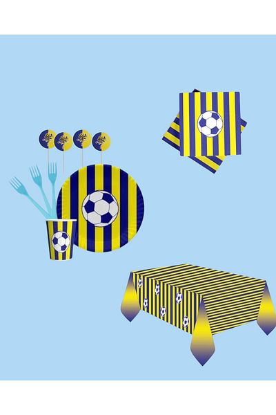 Evabrite Fan Yellow Navy Blue Birthday Party Set for 24 People - Fan Yellow Navy Blue Set