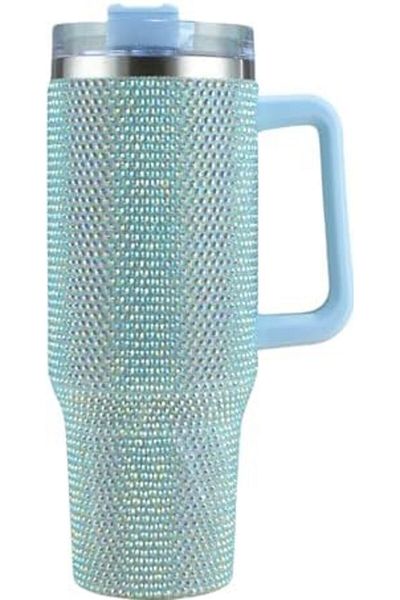 Generic 40oz Rhinestone Tumbler with Handle, Insulated Stainless Steel Travel Coffee Mug with Straw & Lid, L