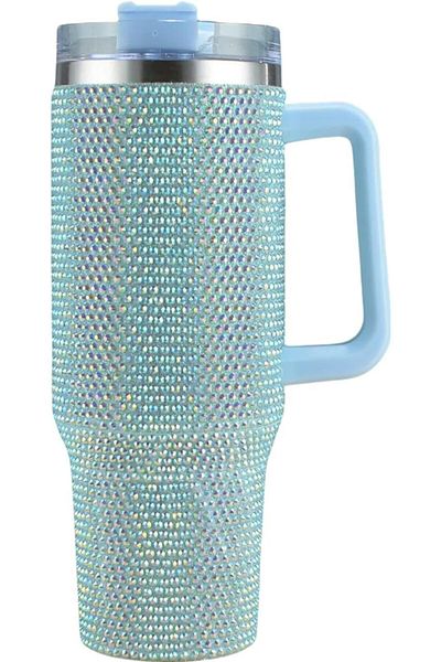Generic 40oz Rhinestone Tumbler with Handle, Insulated Stainless Steel Travel Coffee Mug with Straw & Lid, L