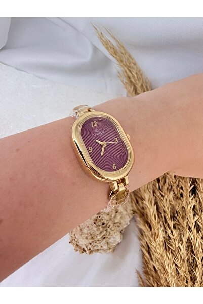 TD TRENDDURAGI Oval Vintage Gold İçi Bordo Kadın Kol Saati