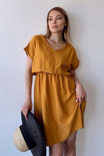 NEW LAVİVA Rochie de damă muștar - 700-2874
