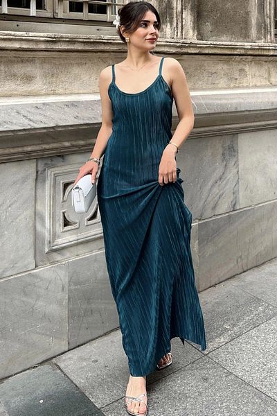 NEW LAVİVA Γυναικείο μακρύ πλισέ φόρεμα - 700-3609