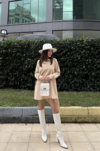 NEW LAVİVA Γυναικείο Μπεζ Μίντι Φόρεμα - 700-K4912