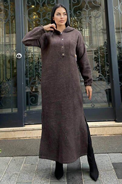 NEW LAVİVA Γυναικείο Καφέ Μακρύ Φόρεμα - 700-3689