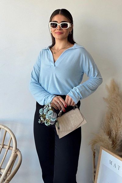 NEW LAVİVA Γυναικεία Μπλε Λινή Μπλούζα - 700-2940