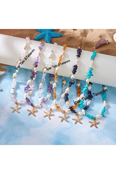 İPAR AKSESUAR Coral Natural Stone & Mussel Design Necklace