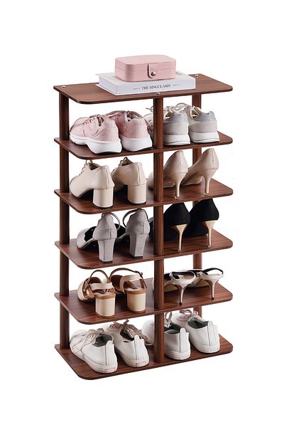 Lawazim 6-Layer Wooden Shoe Rack – White Space-Saving Tiered Organizer for Entryway & Closet