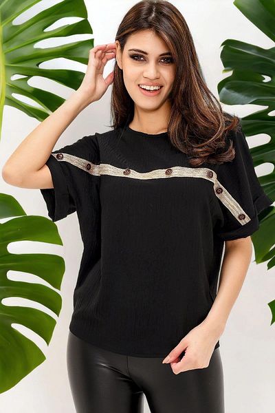NEW LAVİVA Γυναικεία Μαύρη Casual Μπλούζα - 700-2851
