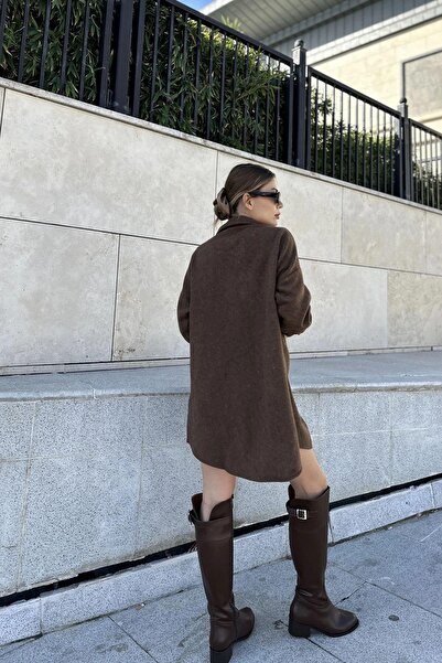 NEW LAVİVA Γυναικείο φόρεμα πουκάμισο με διπλή τσέπη σε καφέ χρώμα - 700-3270