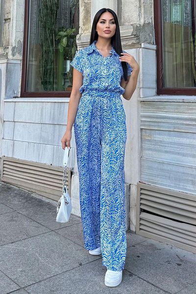 NEW LAVİVA Women's Saks Satin Printed Elastic Jumpsuit - 700-3235