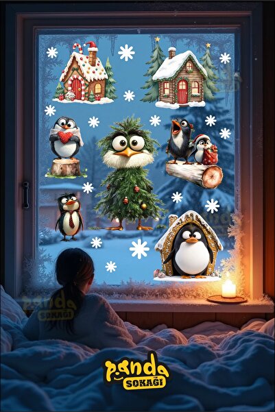 PANDA SOKAĞI مجموعة ملصقات رجل العشب وبيته للعام الجديد، مجموعة ملصقات رأس ال...