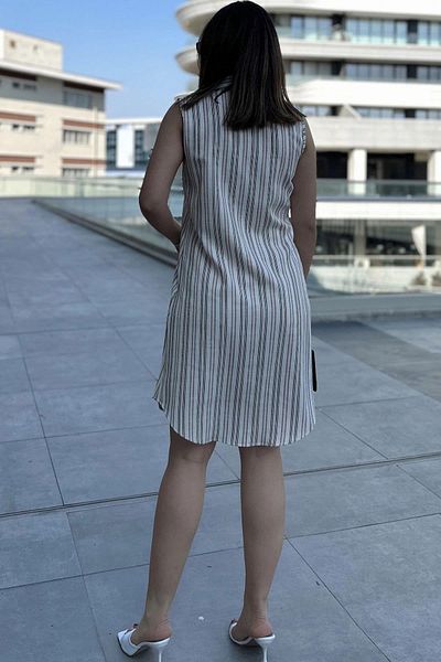 NEW LAVİVA Rochie de damă cu dungi bej - 700-3583