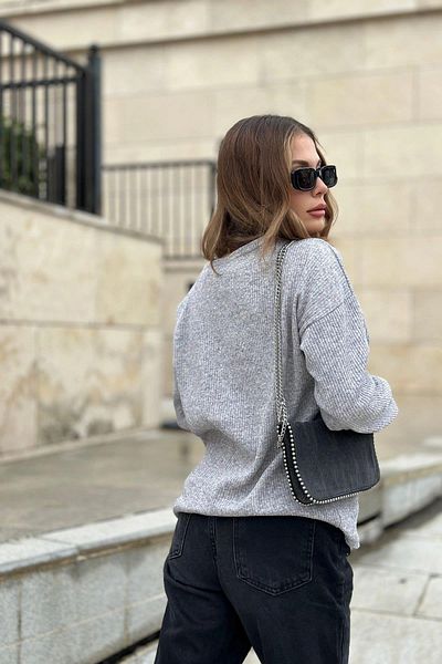 NEW LAVİVA Women's Gray Knitwear Blouse - 700-K5591