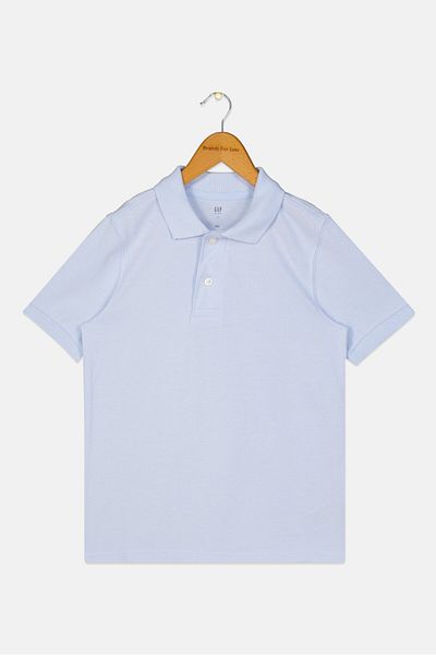 GAP Kids Boy Spread Collar Short Sleeve Plain Polo Shirt, Light Blue