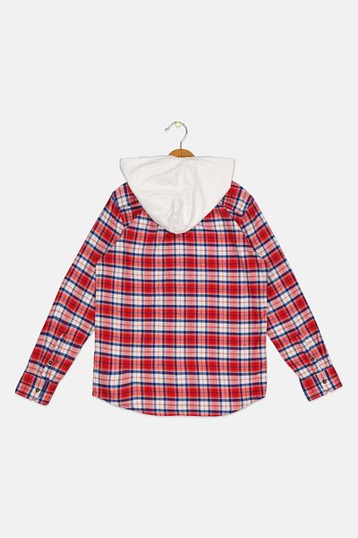 GAP Kids Boy Hooded Long Sleeve Checkered Casual Shirt, Multicolor
