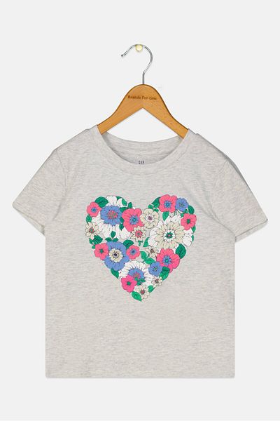 GAP Kids Girl Graphic Print Short Sleeves T-Shirt, Light Grey