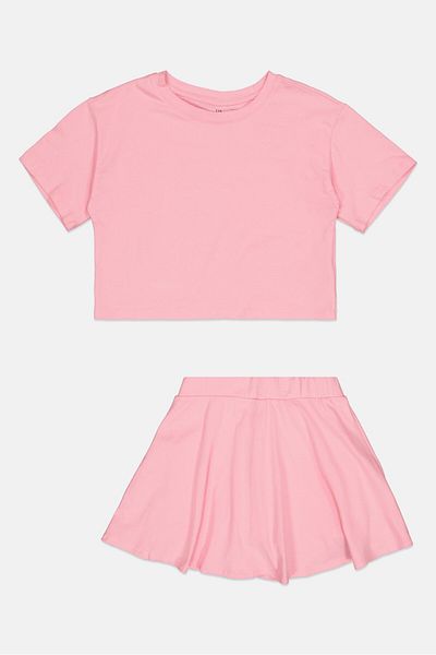 GAP Kids Girl 2 Piece Short Sleeves Plain T-Shirt And Bottom Set, Pink