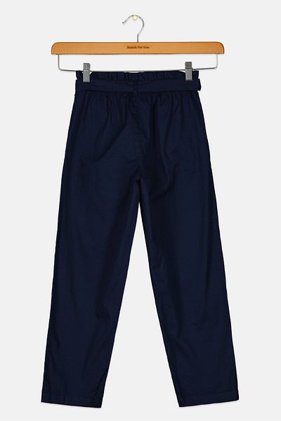 GAP بنطال مستقيم بحزام للبنات الصغار، أزرق داكن