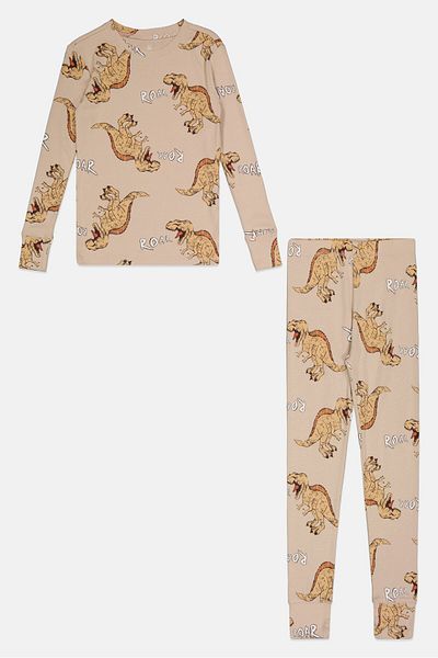 GAP Kids Boy 2 Pieces Allover Print Long Sleeves Top And Bottom Set, Tan