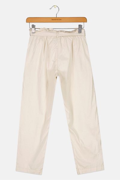 GAP Kids Girl Solid Belted Straight Pants, Eggshell Beige