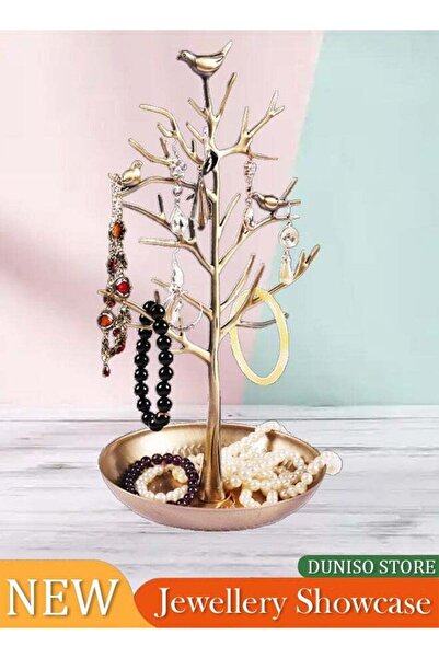 Generic Jewelry Display, Necklace Earring Organizer Holder, Metal Birds Tree Stand with Tray Antique Bracele