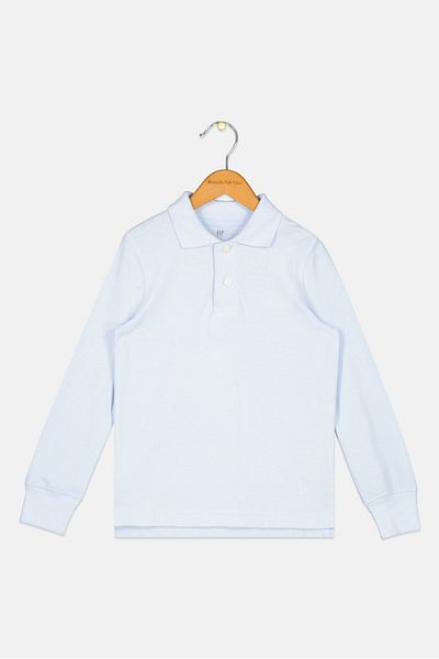 GAP قميص بولو بأكمام طويلة للأولاد الصغار، أزرق فاتح