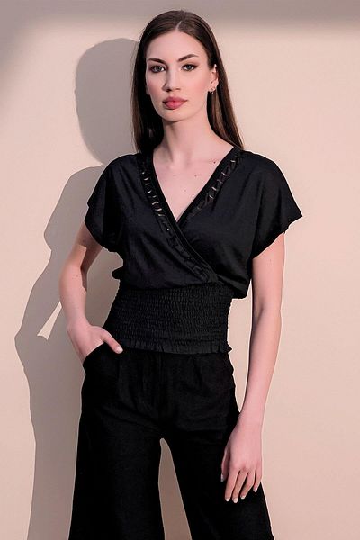 NEW LAVİVA Γυναικεία Μαύρη Μπλούζα Crop - 700-3256