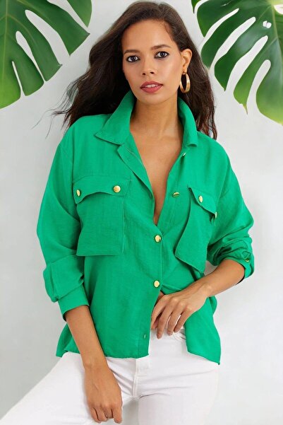BEES JEANS Cămașă verde de damă - 700-K7209