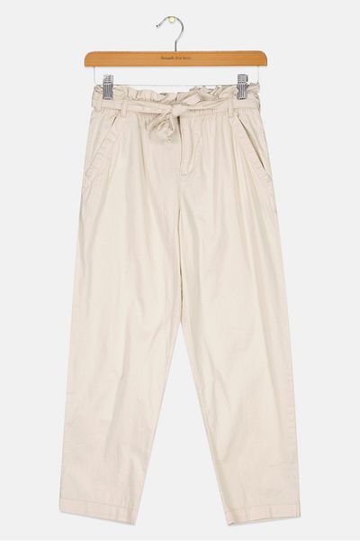 GAP Kids Girl Solid Belted Straight Pants, Eggshell Beige