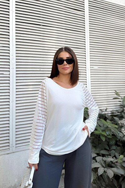 NEW LAVİVA Γυναικεία Λευκή Casual Μπλούζα - 700-K5590