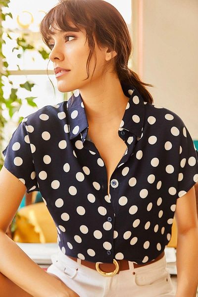 NEW LAVİVA Γυναικείο πουκάμισο Navy Blue - 700-K6364