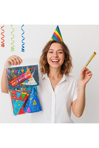 EVİMOL Colorful Transparent Small Party Set – Set Ornament 24 Pieces (Birthday Ornaments)